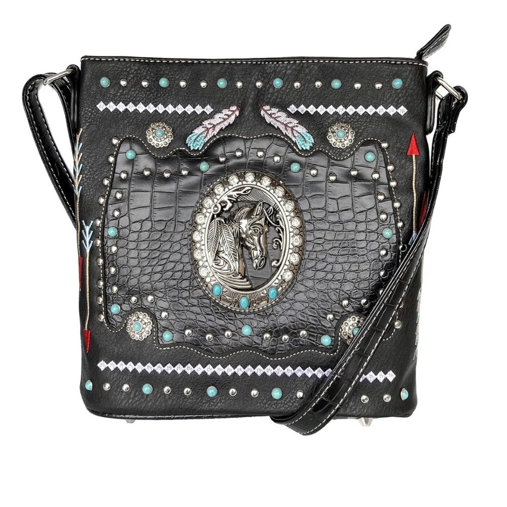 Native Horse Feather Women's Crossbody Western Messenger Purse